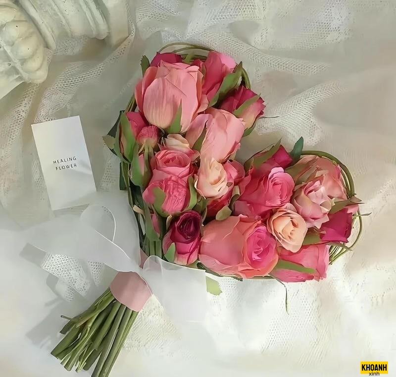 bó hoa hồng trái tim