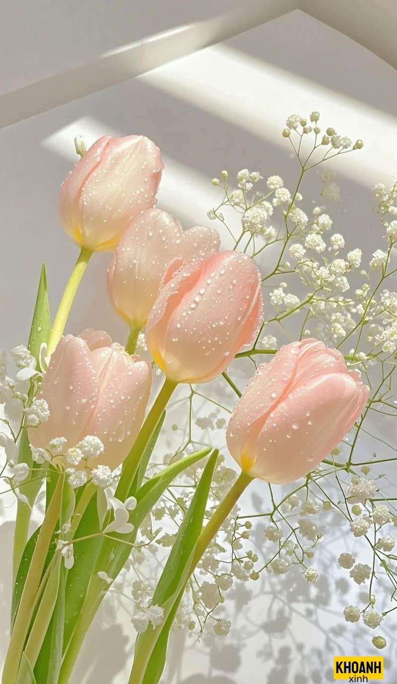 đóa tulip đọng sương mai
