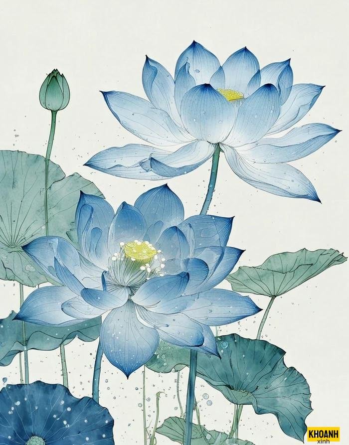 nhành hoa sen xanh ngát